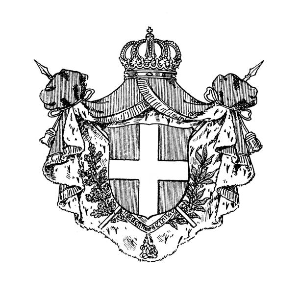 ilustrações de stock, clip art, desenhos animados e ícones de heraldry, coat of arms italy - picture frame classical style elegance rectangle