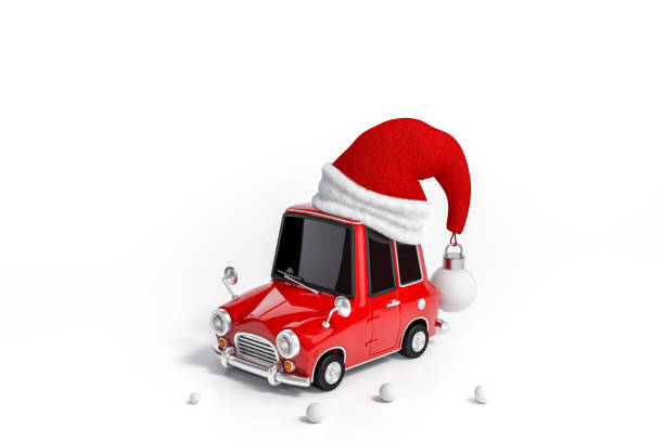 istock Red mini car with christmas santa hat on white background 3d rendering. 1191421874
