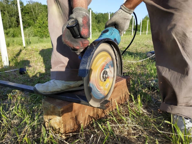 istock Closeup of a metal profile with an angle grinder. 1191422538