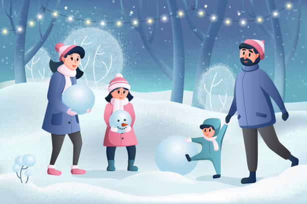 Happy cartoon characters, mother and father make a snowman with their children in a winter park, merry christmas and happy new year. Parents with kids. Family for a walk. Winter family fun Happy cartoon characters, mother and father make a snowman with their children in a winter park, merry christmas and happy new year. Parents with kids. Family for a walk. Winter family fun my stepmom stock illustrations