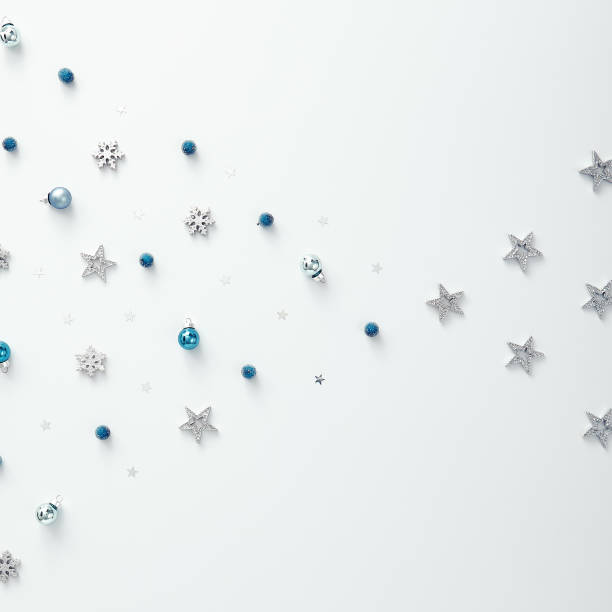 istock Pine branch, silver snowflake and star over white 1191427677