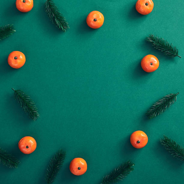 istock Christmas composition on dark green background 1191427892