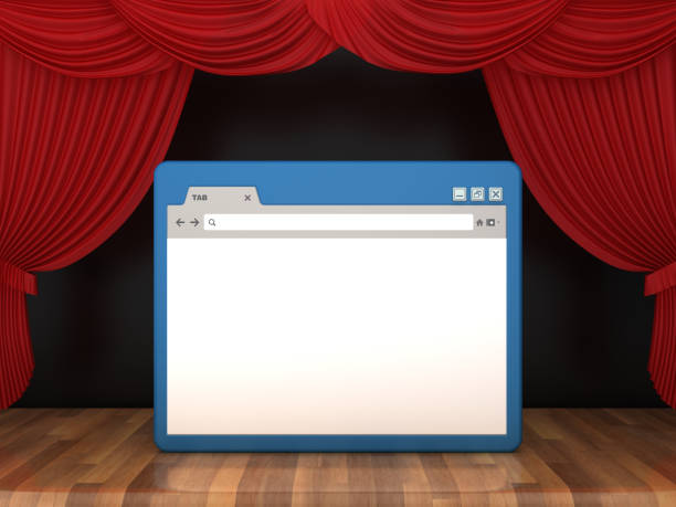 navegador con cortinas de escenario rojo en piso de madera - renderizado 3d - curtain stage theater stage red fotografías e imágenes de stock