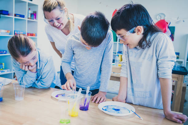 istock Students doing colour changing milk experiment in the laboratory 1191433401