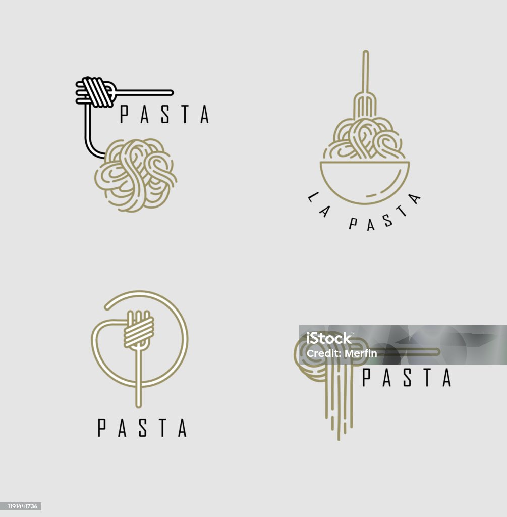 Icono vectorial y logotipo de pasta italiana o fideos - arte vectorial de Pasta libre de derechos