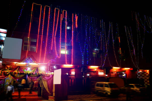 istock Wedding or party banquet hall at night 1191442279