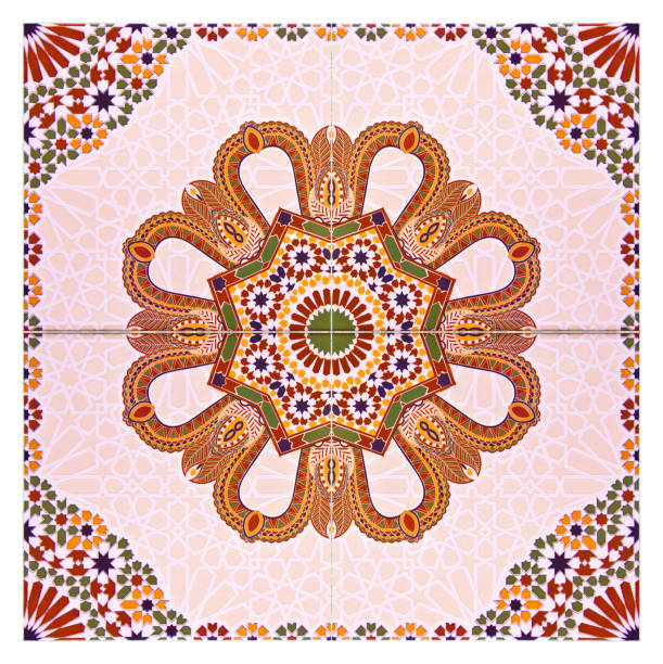 istock Composition of typical maroccan wall decorations with colored ceramic tiles called azulejos with a geometric design - It's a seamless texture,  useful for rendering, that can be repeated modularly to create a uniform and continuously background 1191448189