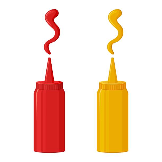 illustrations, cliparts, dessins animés et icônes de icône de sauce, ketchup et moutarde. sauce aux épices chaudes emballée dans une bouteille en plastique. vecteur - mustard bottle sauces condiment