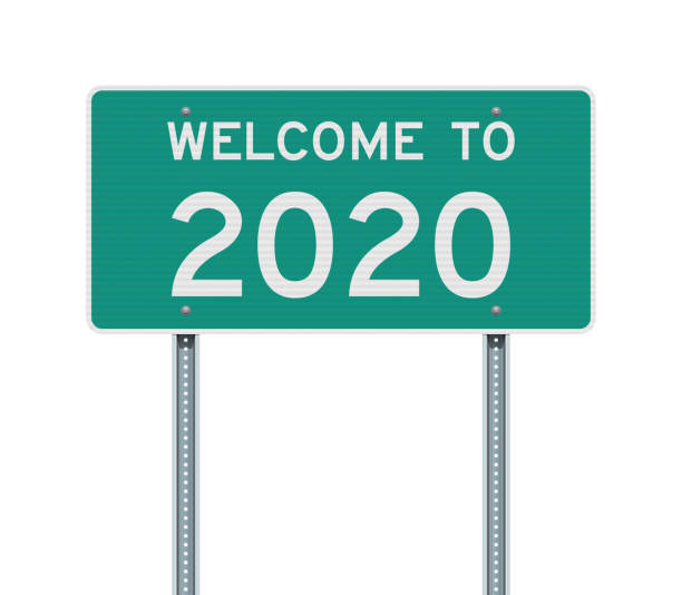 Welcome to 2020 road sign Vector illustration Welcome to 2020 green American road sign street sign stock illustrations