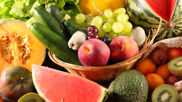 istock fruit and vegetable, grapes, peach-melon and avocado 1191452895