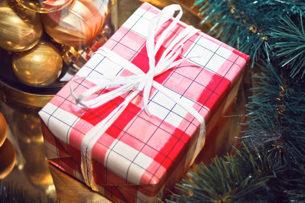 istock Gift box and Christmas decor. Christmas present decoration. Handmade decor concept 1191453951