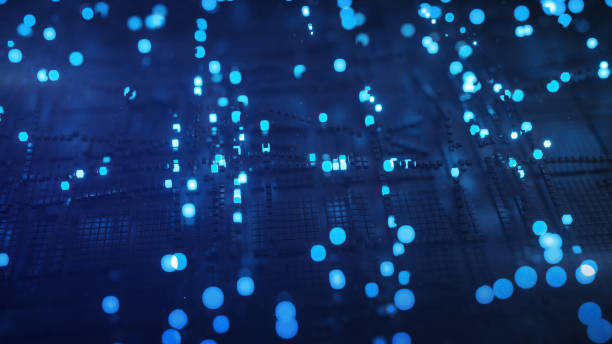 istock Futuristic matrix of glowing  blue cubes 3D render illustration 1191455687