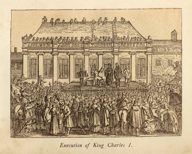 Execution of King Charles I of England Vintage engraving of Execution of King Charles I of England. Charles's beheading was scheduled for Tuesday, 30 January 1649 outside the Palace of Whitehall whitehall street stock illustrations