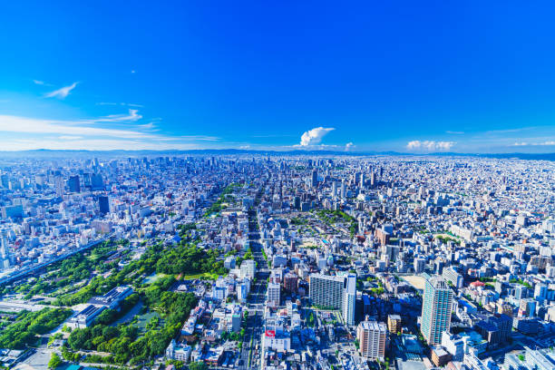 Landscape of Osaka city bird view in Japan blue sky osaka prefecture stock pictures, royalty-free photos & images