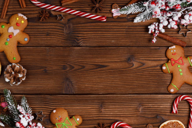 istock Christmas food on wood background 1191457735