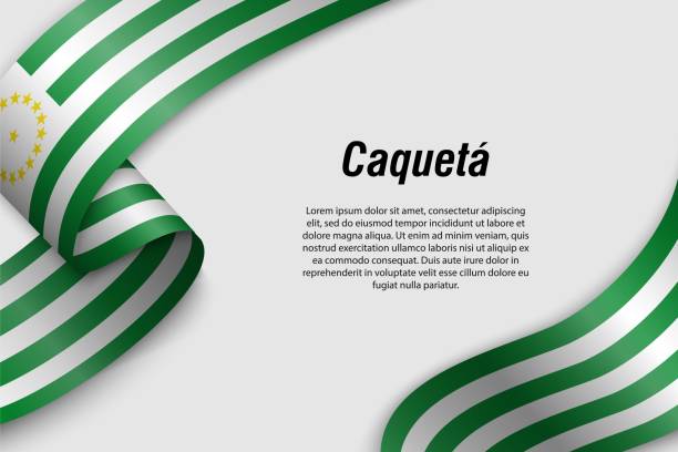 Waving ribbon or banner with flag Department of Colombia Waving ribbon or banner with flag of Caqueta. Department of Colombia. Template for poster design caqueta stock illustrations