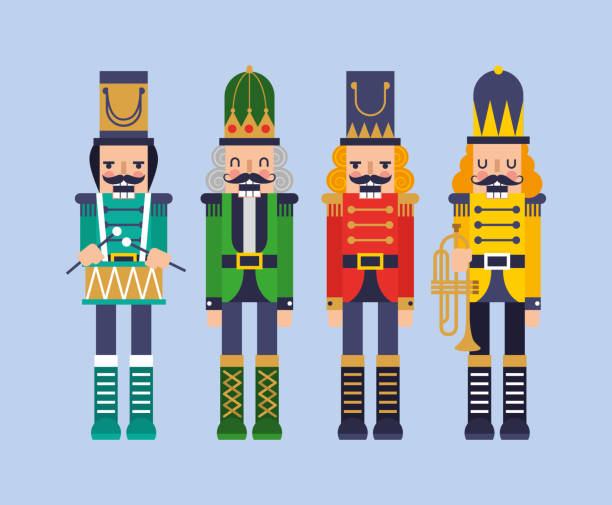 illustrazioni stock, clip art, cartoni animati e icone di tendenza di quattro set cartone animato schiaccianoci - nutcracker