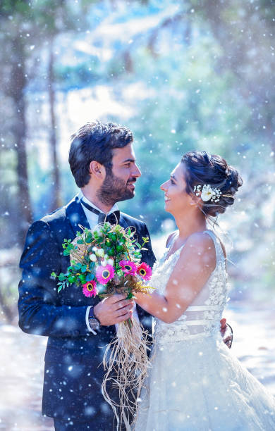 istock Wedding Couple on snow 1191459543