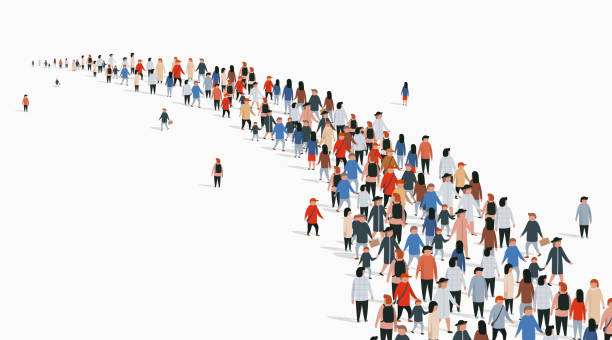 ilustrações de stock, clip art, desenhos animados e ícones de crowd of buisness people standing in a line. people crowd. - number of people