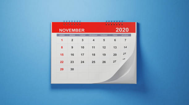 istock 2020 November Calendar on Blue Background 1191459884