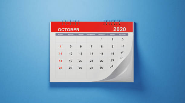 istock 2020 October Calendar on Blue Background 1191460789
