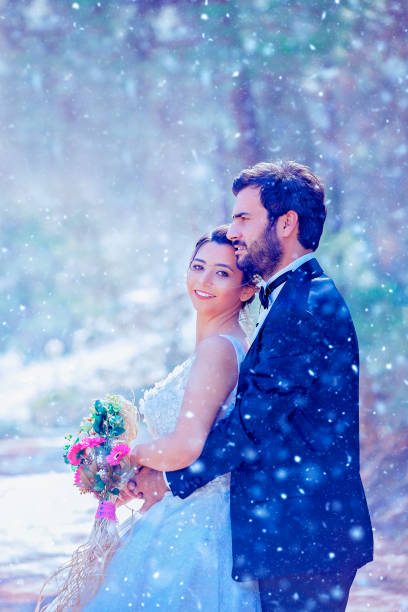 istock Wedding Couple on snow 1191461152
