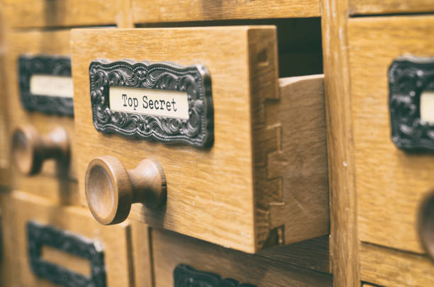 istock Old wooden archive files catalog drawer, files 1191461376