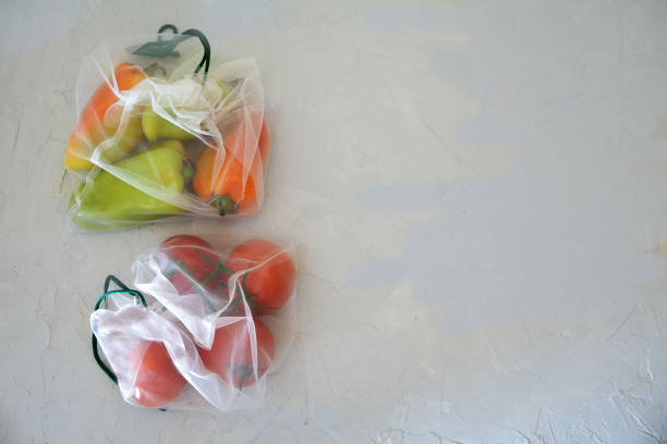 istock vegetables, tomatoes and bell peppers in an eco bag. Zero waste. Flat lay. Copy spaes 1191461416