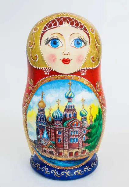 Photo of Russian matryoshka close up isolated