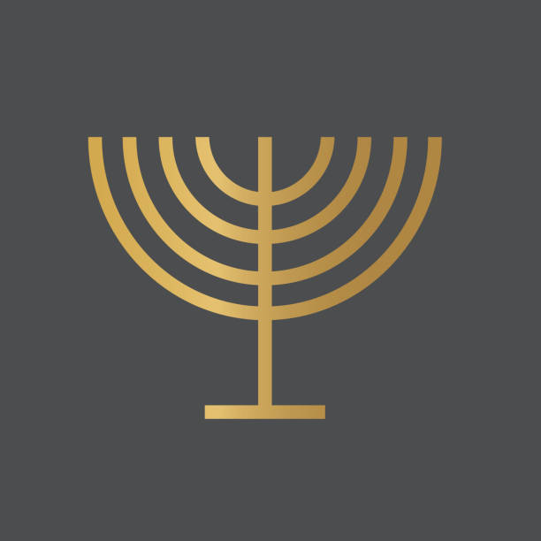 золотая менора (ханука) еврейская икона держателя свечей - judaism hanukkah menorah symbol stock illustrations