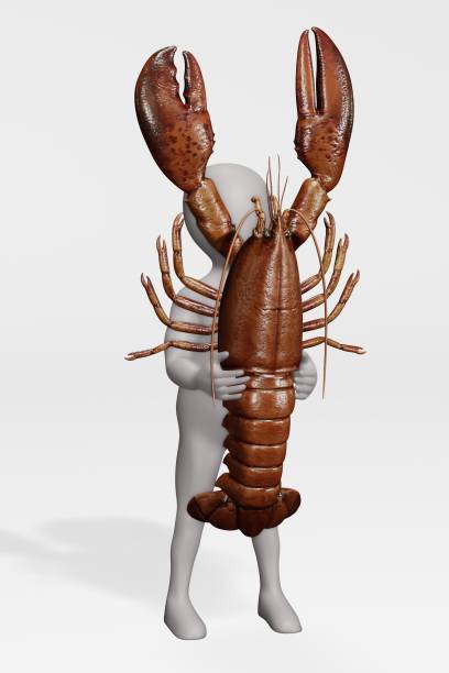 3D Render of Cartoon Character with Lobster