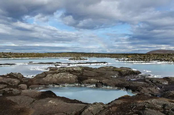 Photo of Geothermal power station at Blue lagoon Iceland. Popular tourist attraction. Very serene landscape