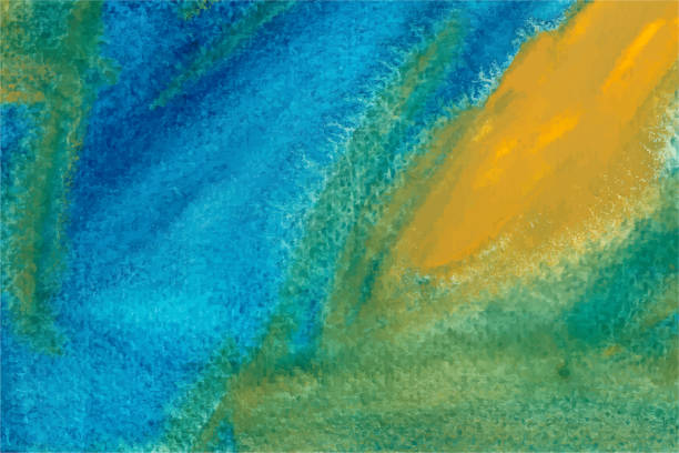 istock Turquoise and yellow watercolor vector wallpaper. Blue watercolor background. Hand drawn brush strokes ink illustration. 1191467124