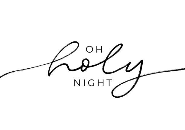 illustrazioni stock, clip art, cartoni animati e icone di tendenza di oh notte santa - frase calligrafica per natale. citazione delle vacanze isolata su sfondo bianco. - holy night