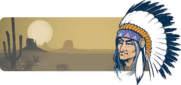 Vector illustration of A cartoon image of an Indian and a desert