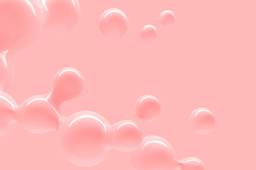 Abstract background with flying shiny drops of liquid 3D illustration