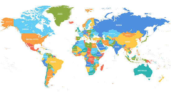 Vector world map. Colorful world map with countries borders. Detailed map for business, travel, medicine, education stock illustration