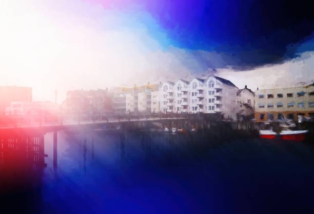 istock Dramatic Norge city bridge painting 1191472481