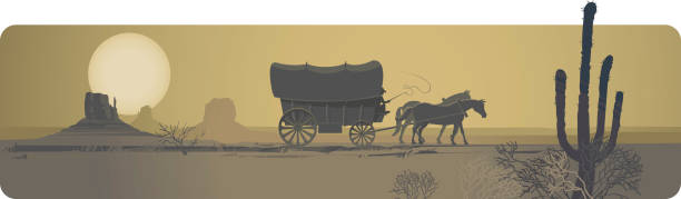 Way to the West Schooner moving to the West across the prairie. Let's wish them luck through the centuries. texas illustrations stock illustrations