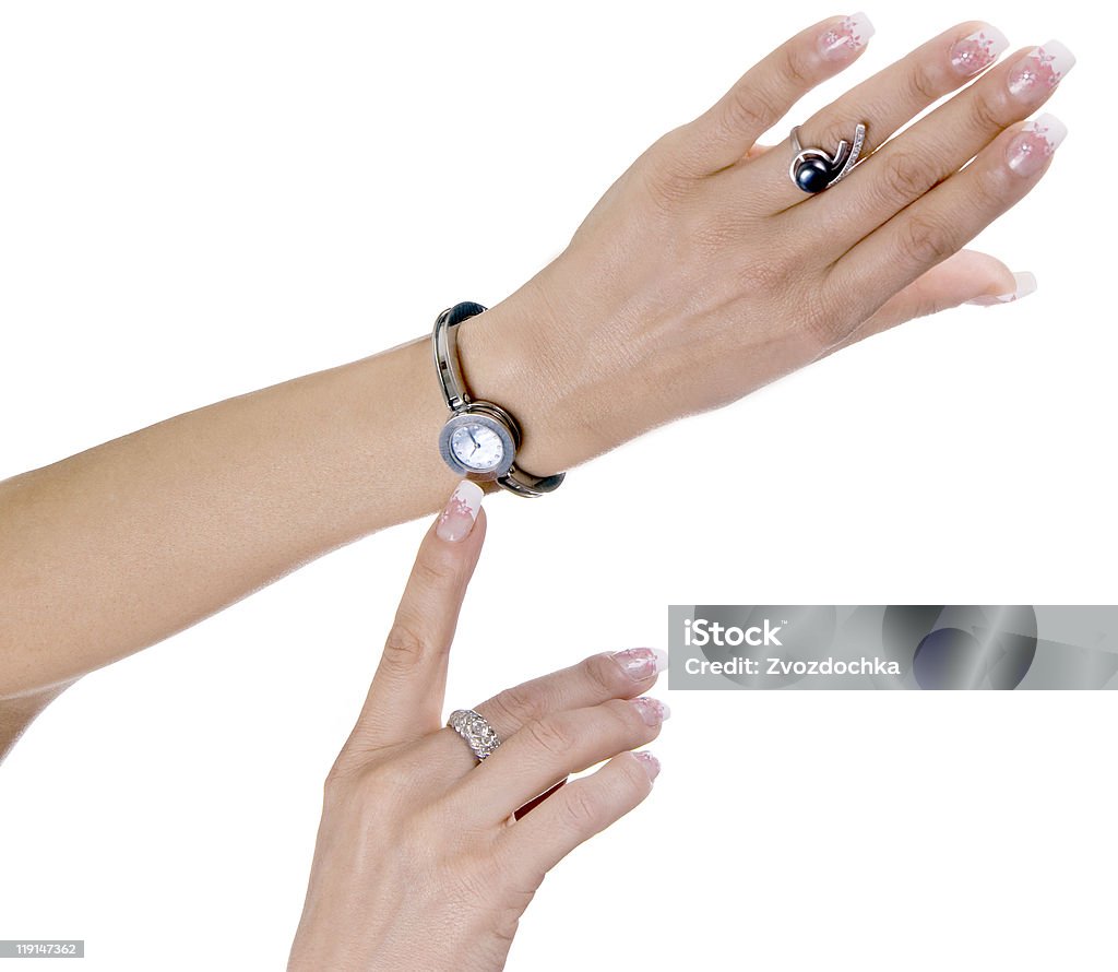 Weibliche Hände und Ringe mit Stunden - Lizenzfrei Accessoires Stock-Foto