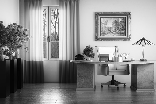 Digitally generated stylish and cozy home office interior, with high quality art deco furniture.

The scene was rendered with photorealistic shaders and lighting in Autodesk® 3ds Max 2016 with V-Ray 3.6 with some post-production added.