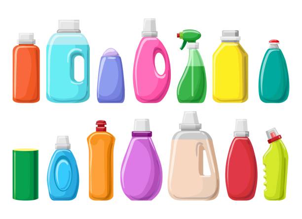 ilustrações, clipart, desenhos animados e ícones de garrafas de equipamentos de detergente - chemical bottle cap chores
