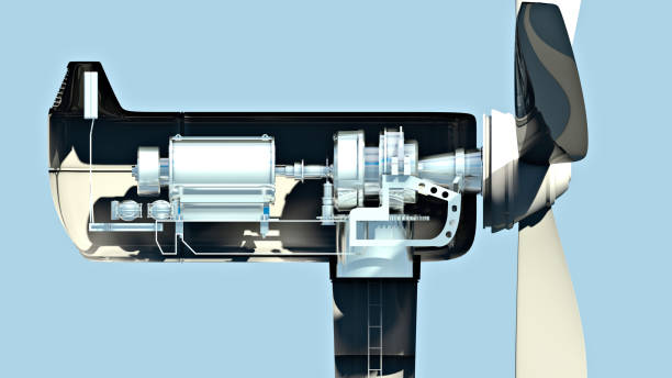 Wind turbine, how it works, section, side view. Climate change and clean energy