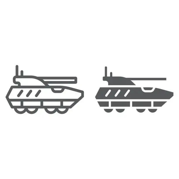 Vector illustration of Armoured personnel carrier line and glyph icon, army and military, tank sign, vector graphics, a linear pattern on a white background.