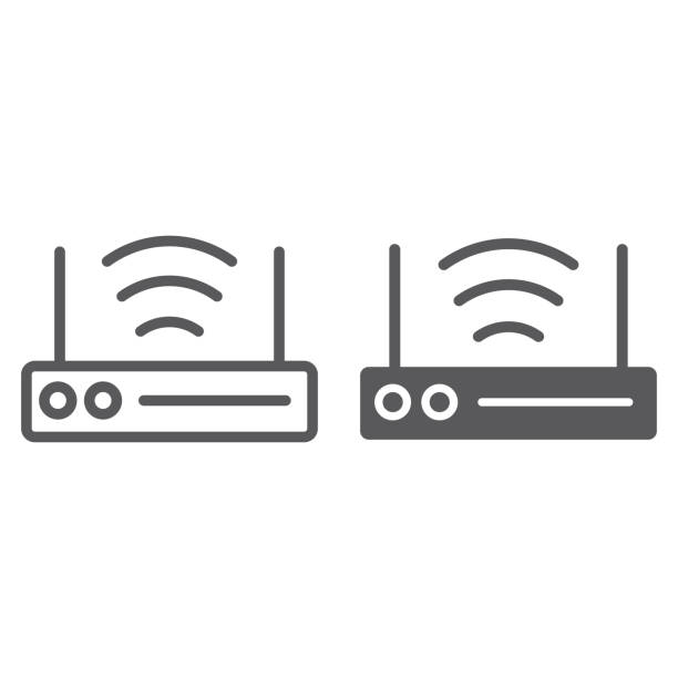 Wifi router line and glyph icon, technology and device, wireless internet sign, vector graphics, a linear pattern on a white background. Wifi router line and glyph icon, technology and device, wireless internet sign, vector graphics, a linear pattern on a white background, eps 10. access point router stock illustrations