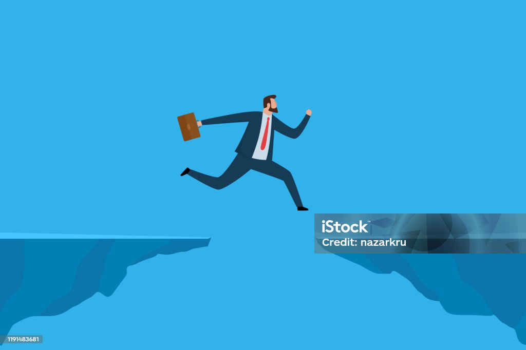 Businessman jumping over gap. Businessman jumping over gap. Business risk and success concept. Vector illustration. Separation stock vector