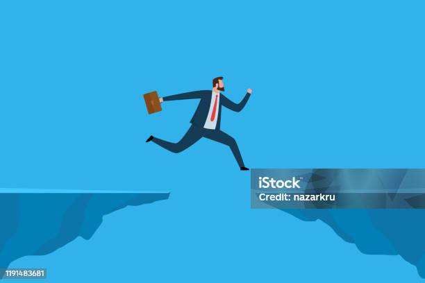 Businessman Jumping Over Gap Stock Illustration - Download Image Now - Separation, Jumping, Skill