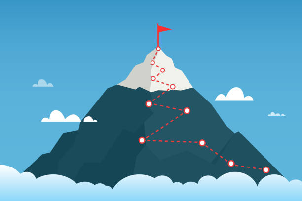 illustrations, cliparts, dessins animés et icônes de route de montagne à la montagne de crête. oncept de succès. - mountain climbing illustrations