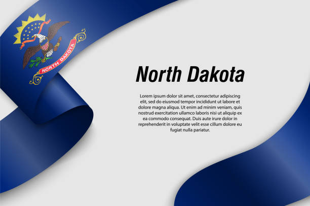 旗付きのリボンまたはバナーを振る - north dakota flag us state flag north dakota flag点のイラスト素材／クリップアート素材／マンガ素材／アイコン素材