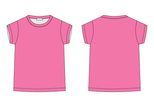 Outline Technical Sketch Childrens T Shirt In Pink Colors Kids Tshirt  Design Template Stock Illustration - Download Image Now - Istock